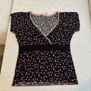 Women's Black and Pink Polka Dot Blouse